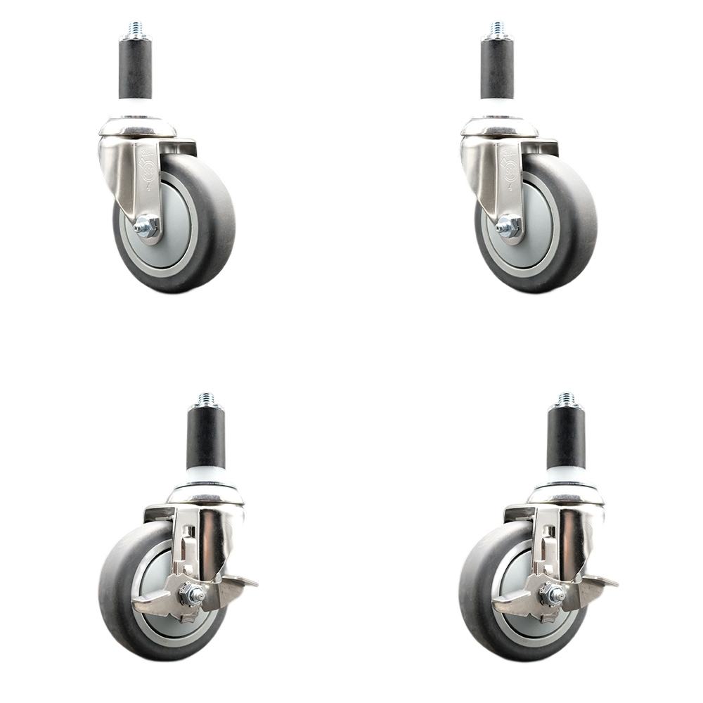 Thermoplastic Rubber Swivel Stem Caster with 4 in. Caster Wheels, 1.25 in. Expanding Stems - 316 Stainless Steel Casters - Set of 4