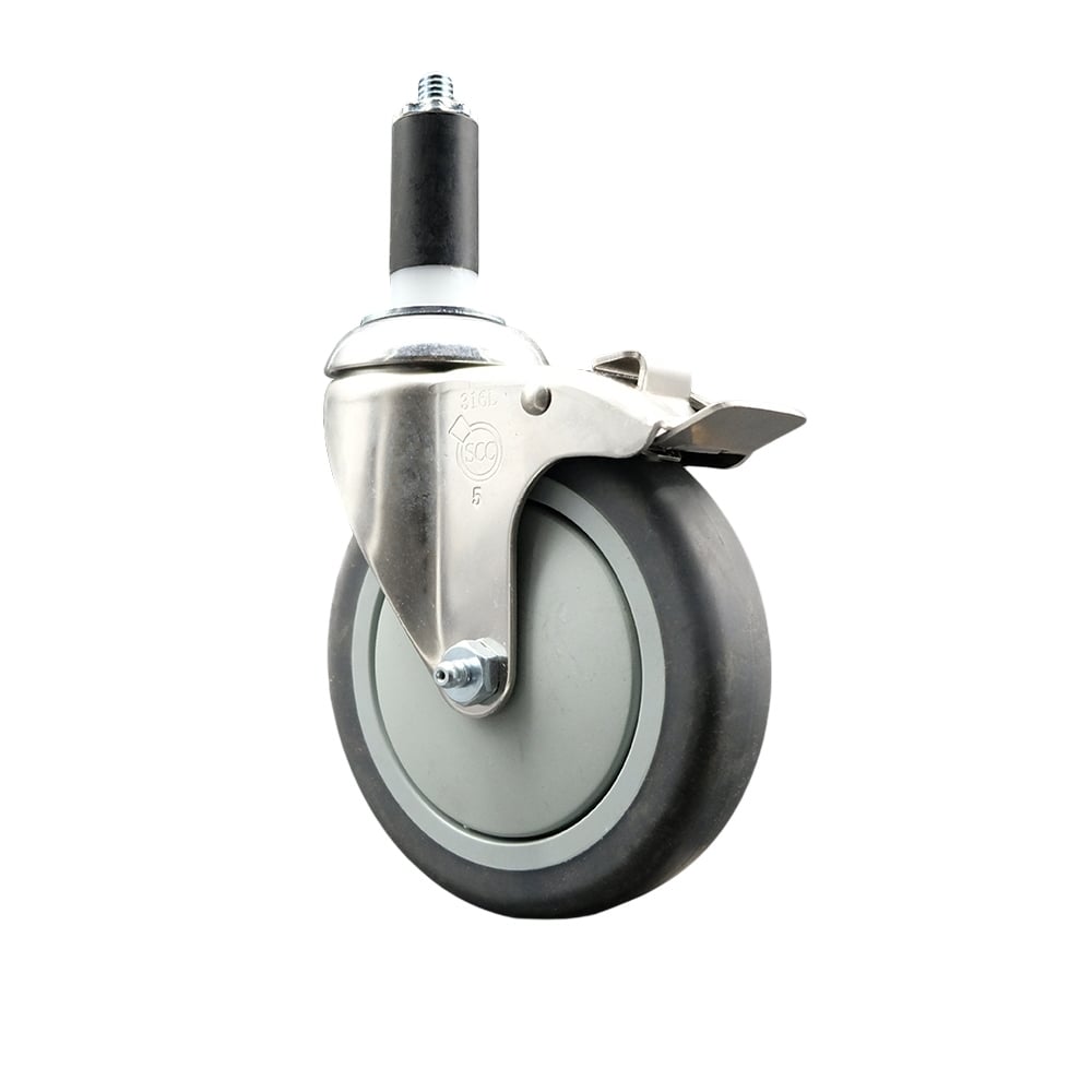 Thermoplastic Rubber Swivel Stem Caster with 5 in. Gray Caster Wheel & Total Lock Brake, 1.25 in. Expanding Stem - 316 Stainless Steel Caster