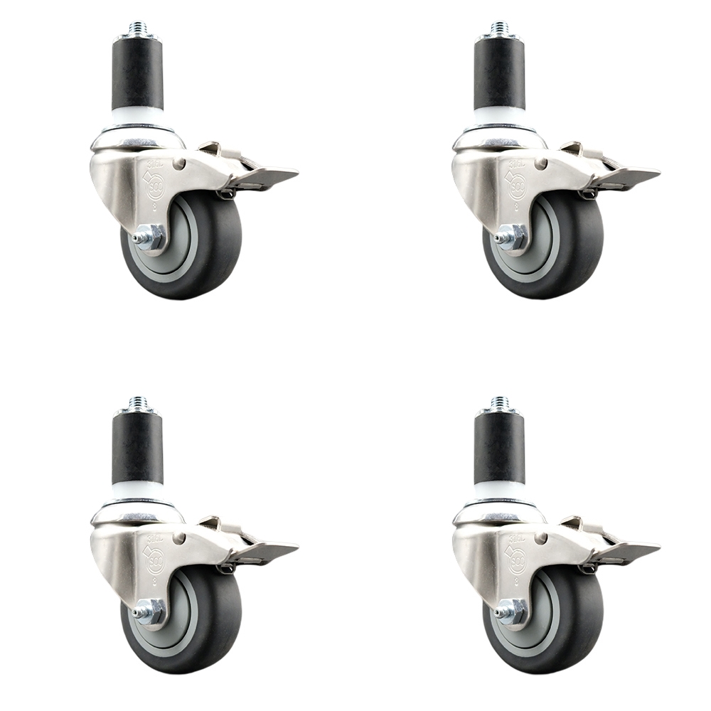 Thermoplastic Rubber Swivel Stem Caster with 3.5 in. Caster Wheels, 1.63 in. Expanding Stems - 316 Stainless Steel Casters - Set of 4