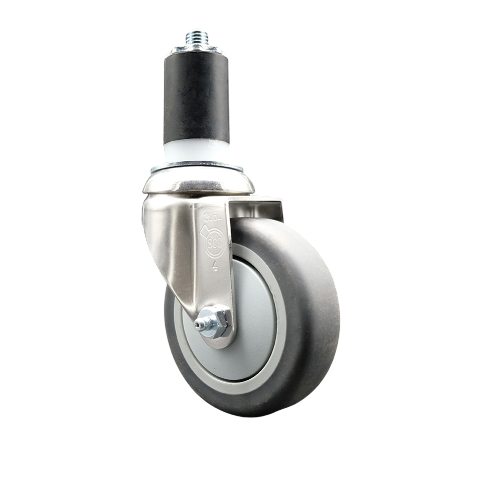 Thermoplastic Rubber Swivel Stem Caster with 4 in. Gray Caster Wheels, 1.63 in. Expanding Stem - 316 Stainless Steel Caster