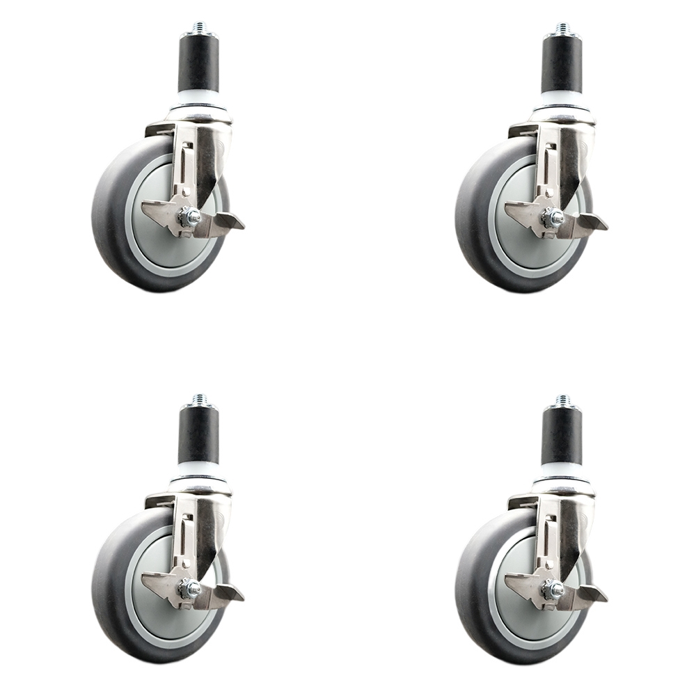 Thermoplastic Rubber Swivel Stem Caster with 5 in. Caster Wheels, 1.63 in. Expanding Stems - 316 Stainless Steel Casters - Set of 4