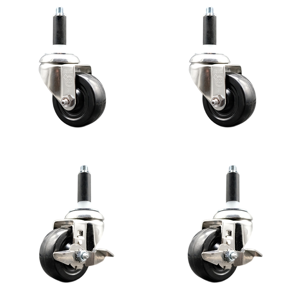 Soft Rubber Swivel Stem Caster with 3.5 in. Caster Wheels 0.87 in. Expanding Stems 316 Stainless Steel Casters - Set of 4