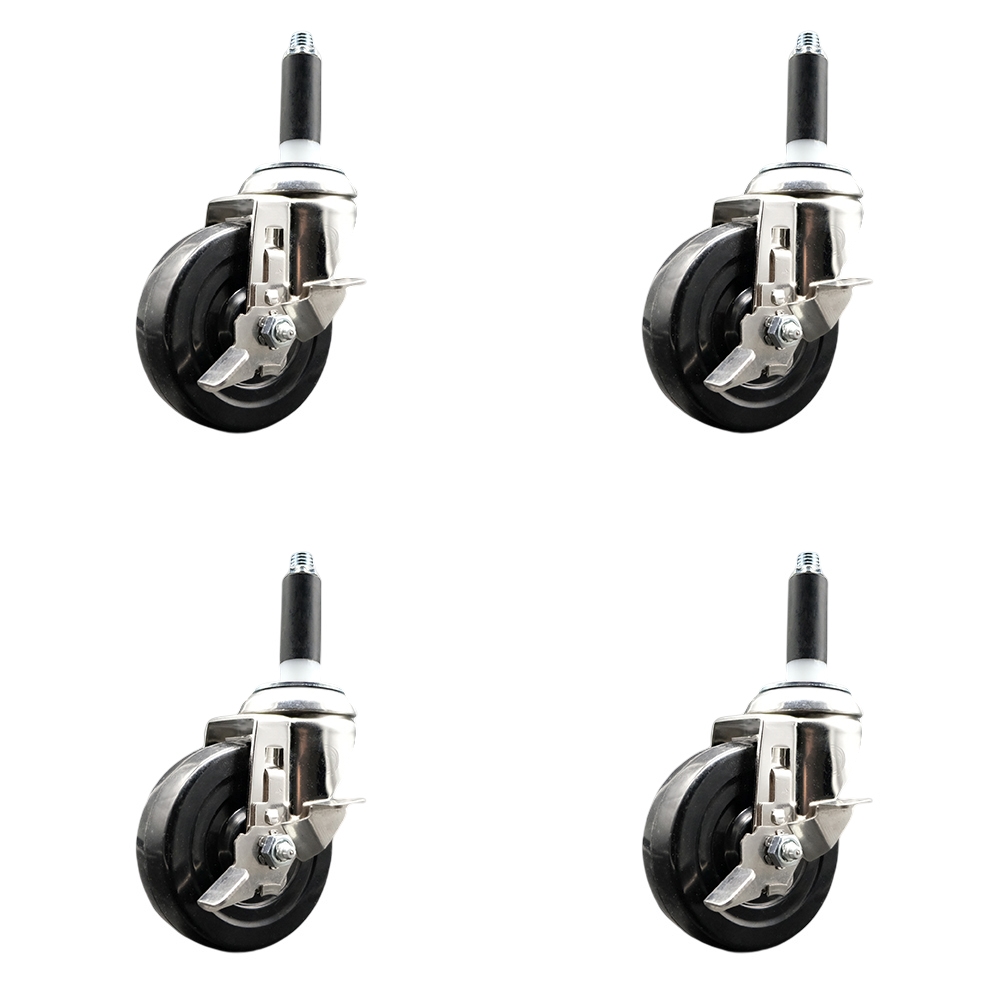 Soft Rubber Swivel Stem Caster with 4 in. Caster Wheels 0.87 in. Expanding Stems 316 Stainless Steel Casters - Set of 4