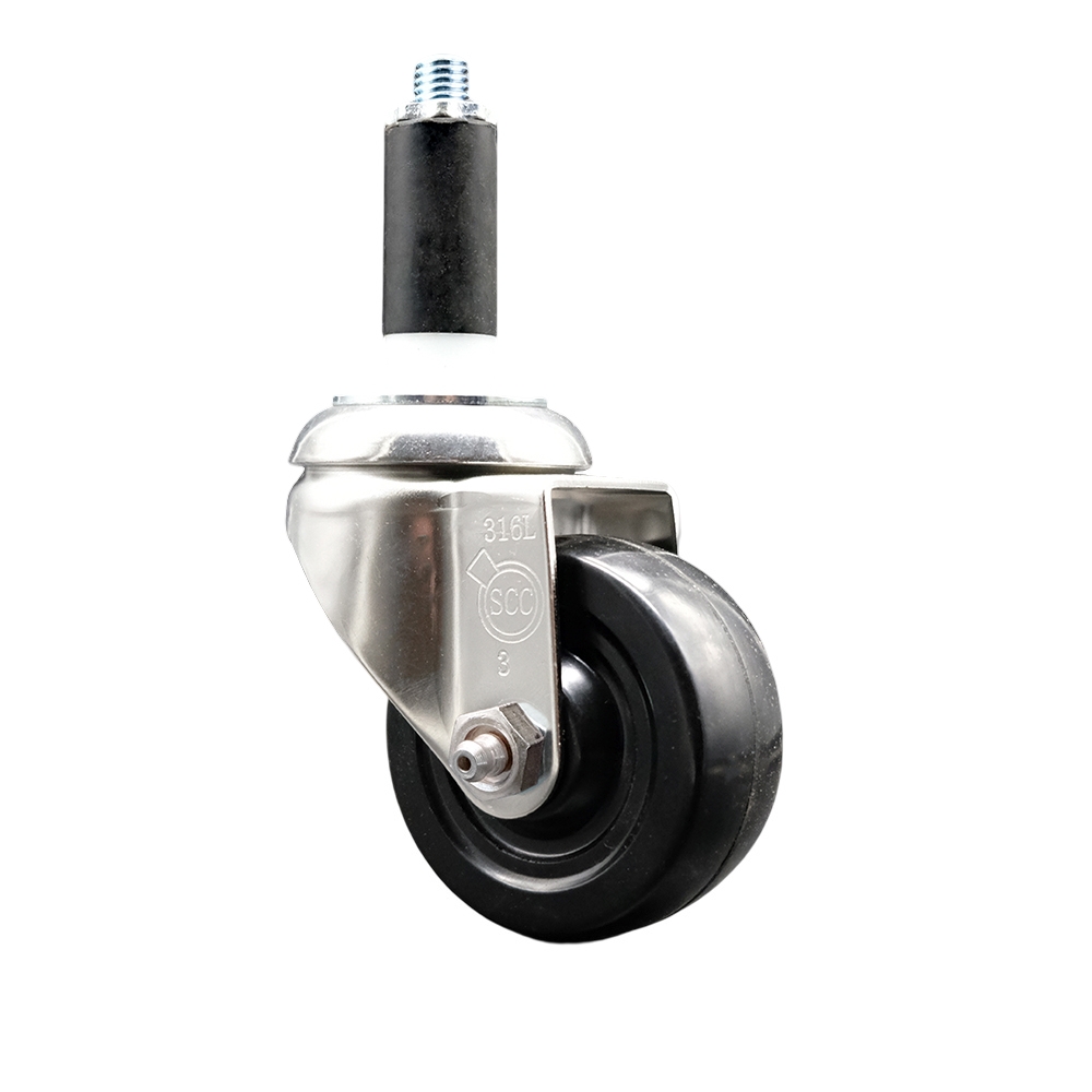 SCC-SS316EX20S3514-SRS-1 Soft Rubber Swivel Stem Caster with 3.5 in. Black Caster Wheel 1 in. Expanding Stem 316 Stainless Steel Caster