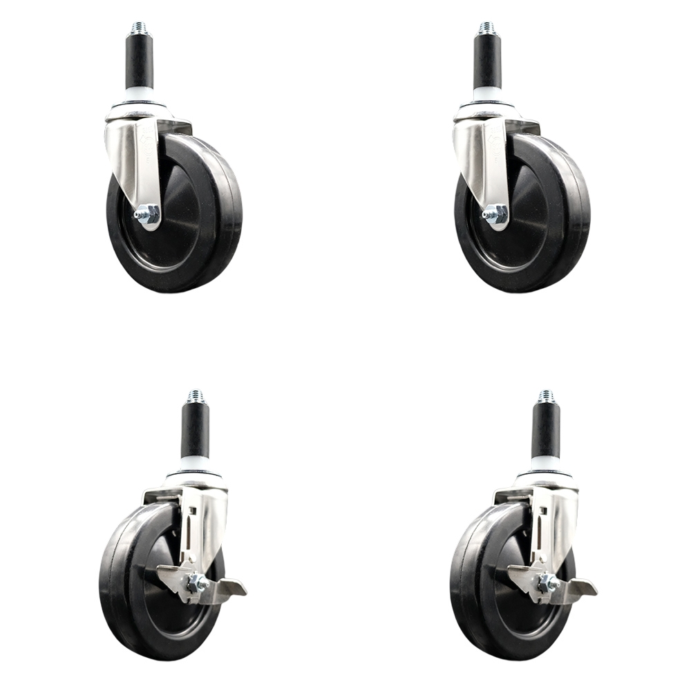 SCC-SS316EX20S514-SRS-2-TLB-2-1 Soft Rubber Swivel Stem Caster with 5 in. Caster Wheels 1 in. Expanding Stems 316 Stainless Steel Casters - Set of 4