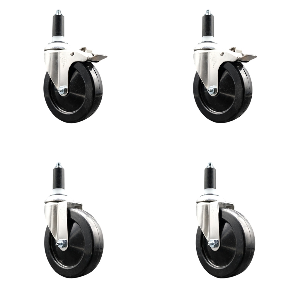 Soft Rubber Swivel Stem Caster with 5 in. Caster Wheels 1.25 in. Expanding Stem 316 Stainless Steel Casters - Set of 4
