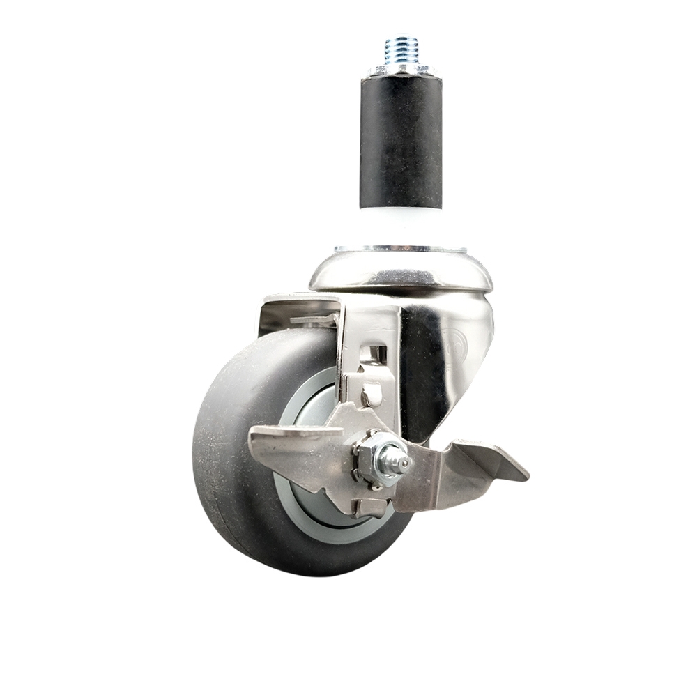 Thermoplastic Rubber Swivel Stem Caster with 3 in. Gray Caster Wheel & Top Lock Brake, 1.38 in. Expanding Stem - 316 Stainless Steel Caster