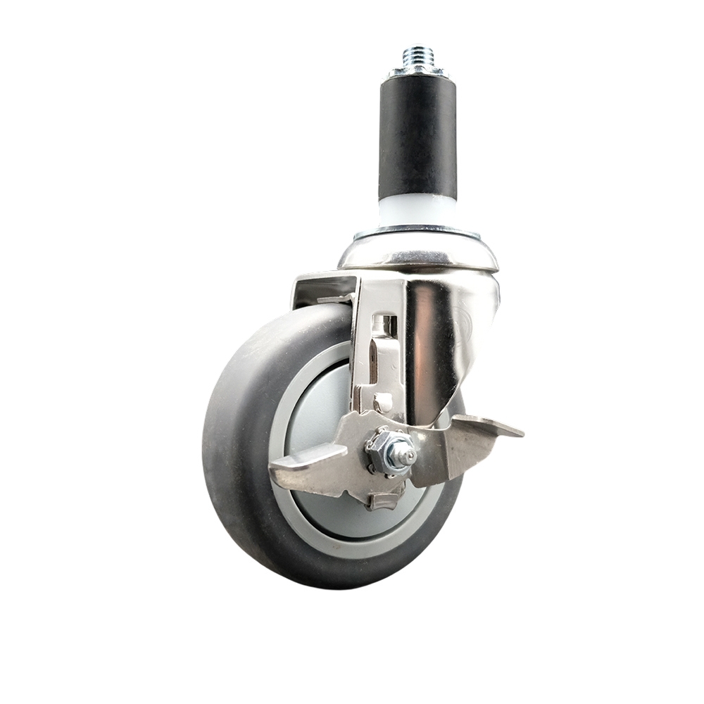 Thermoplastic Rubber Swivel Stem Caster with 4 in. Gray Caster Wheel & Top Lock Brake, 1.38 in. Expanding Stem - 316 Stainless Steel Caster