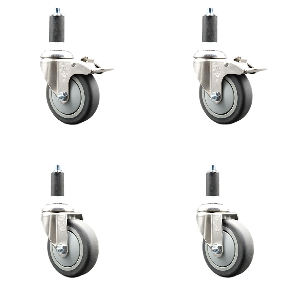 Thermoplastic Rubber Swivel Stem Caster with 4 in. Caster Wheels, 1.38 in. Expanding Stem - 316 Stainless Steel Casters - Set of 4