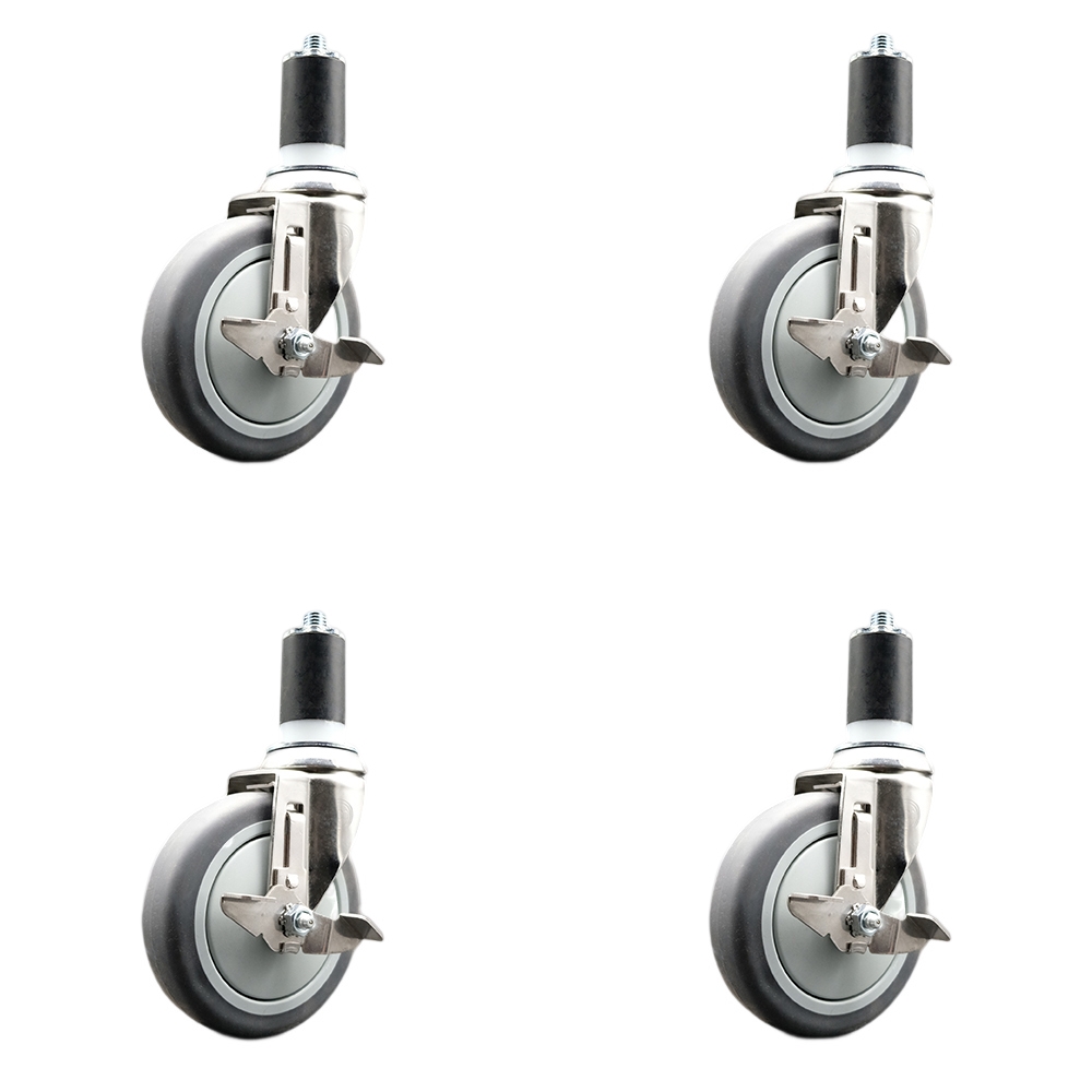Thermoplastic Rubber Swivel Stem Caster with 5 in. Caster Wheels, 1.5 in. Expanding Stems - 316 Stainless Steel Casters - Set of 4
