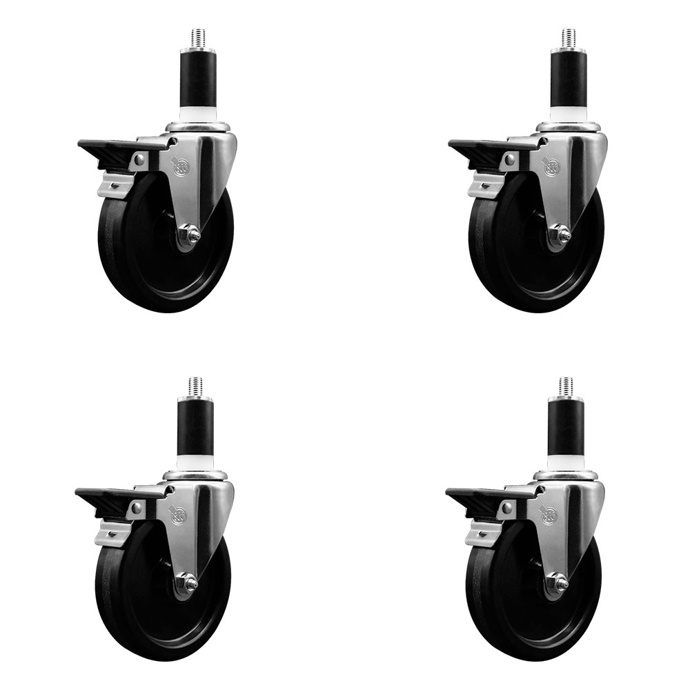 SCC-EX20S514-PHS-PLB-138-4 Phenolic Swivel Expanding Stem Caster with 5 in. Black Wheels & 1.38 in. Stems - Set of 4