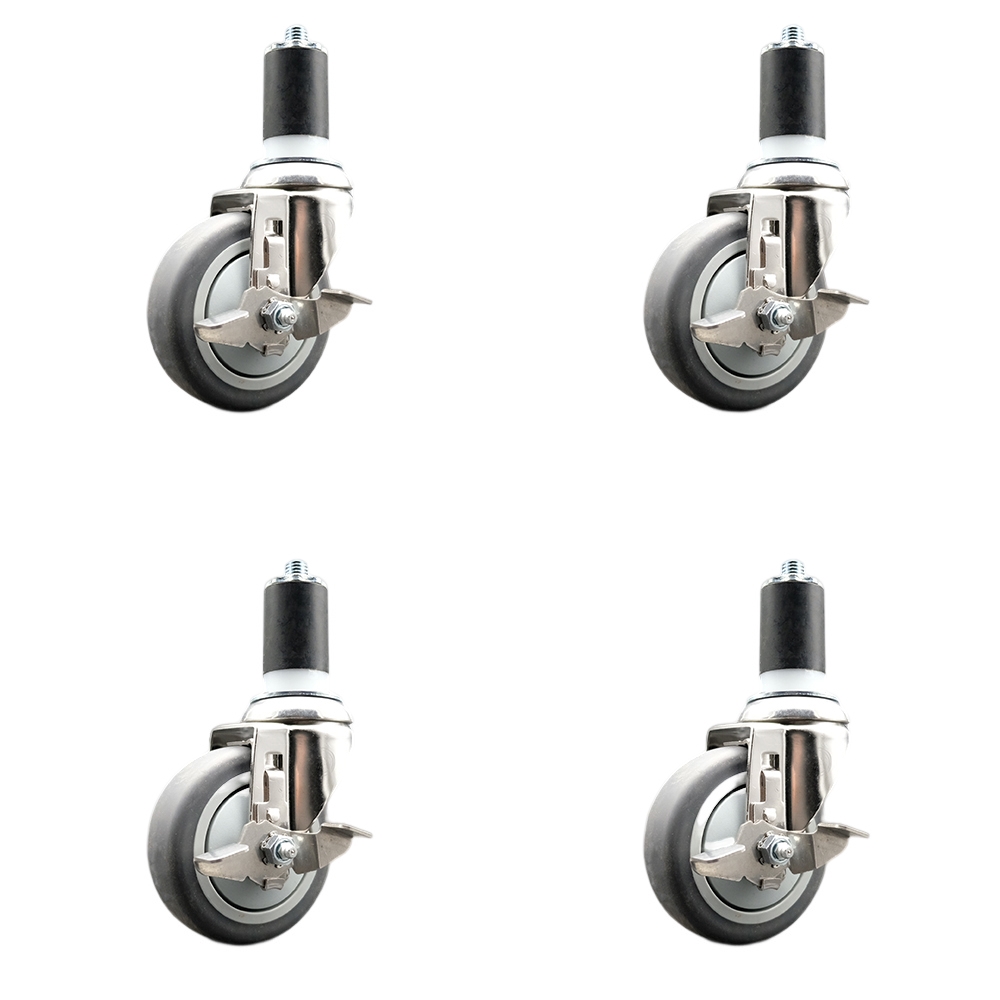 Thermoplastic Rubber Swivel Stem Caster with 4 in. Caster Wheels, 1.63 in. Expanding Stems - 316 Stainless Steel Casters - Set of 4