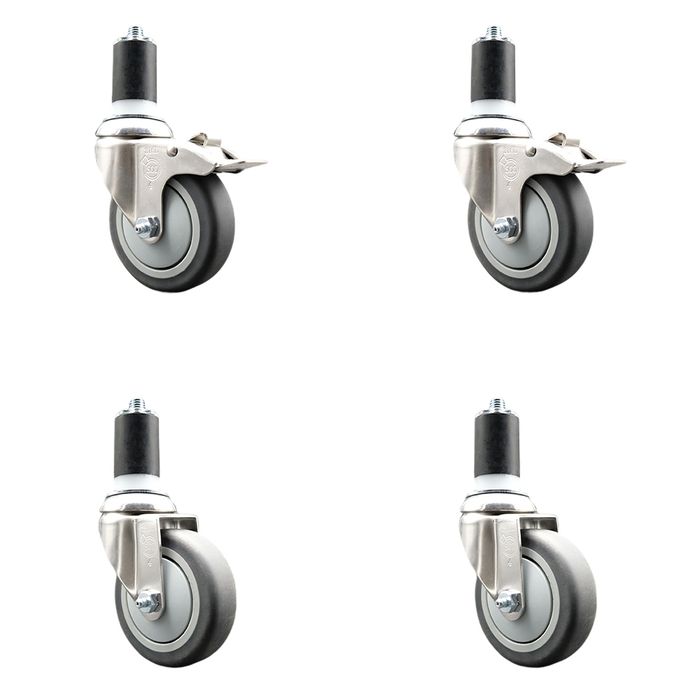 Thermoplastic Rubber Swivel Stem Caster with 4 in. Caster Wheels, 1.63 in. Expanding Stem - 316 Stainless Steel Casters - Set of 4