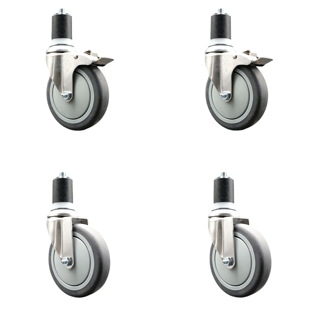 Thermoplastic Rubber Swivel Stem Caster with 5 in. Caster Wheels, 1.87 in. Expanding Stem - 316 Stainless Steel Casters - Set of 4