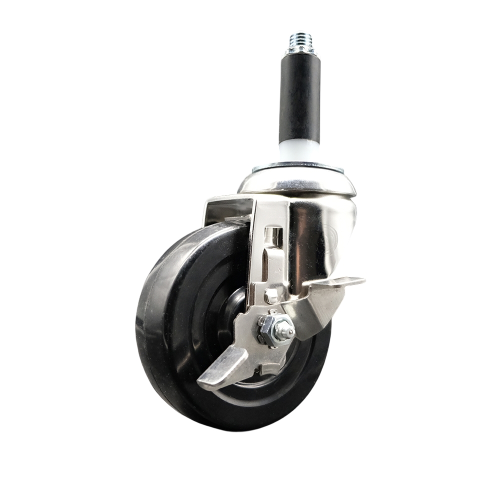 Soft Rubber Swivel Stem Caster with 4 in. Black Caster Wheel & Top Lock Brake 0.87 in. Expanding Stem 316 Stainless Steel Caster