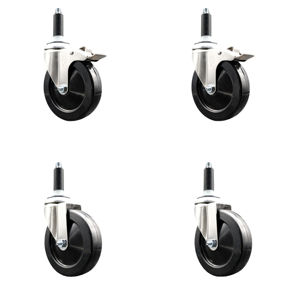 Soft Rubber Swivel Stem Caster with 5 in. Caster Wheels 0.87 in. Expanding Stem 316 Stainless Steel Casters - Set of 4