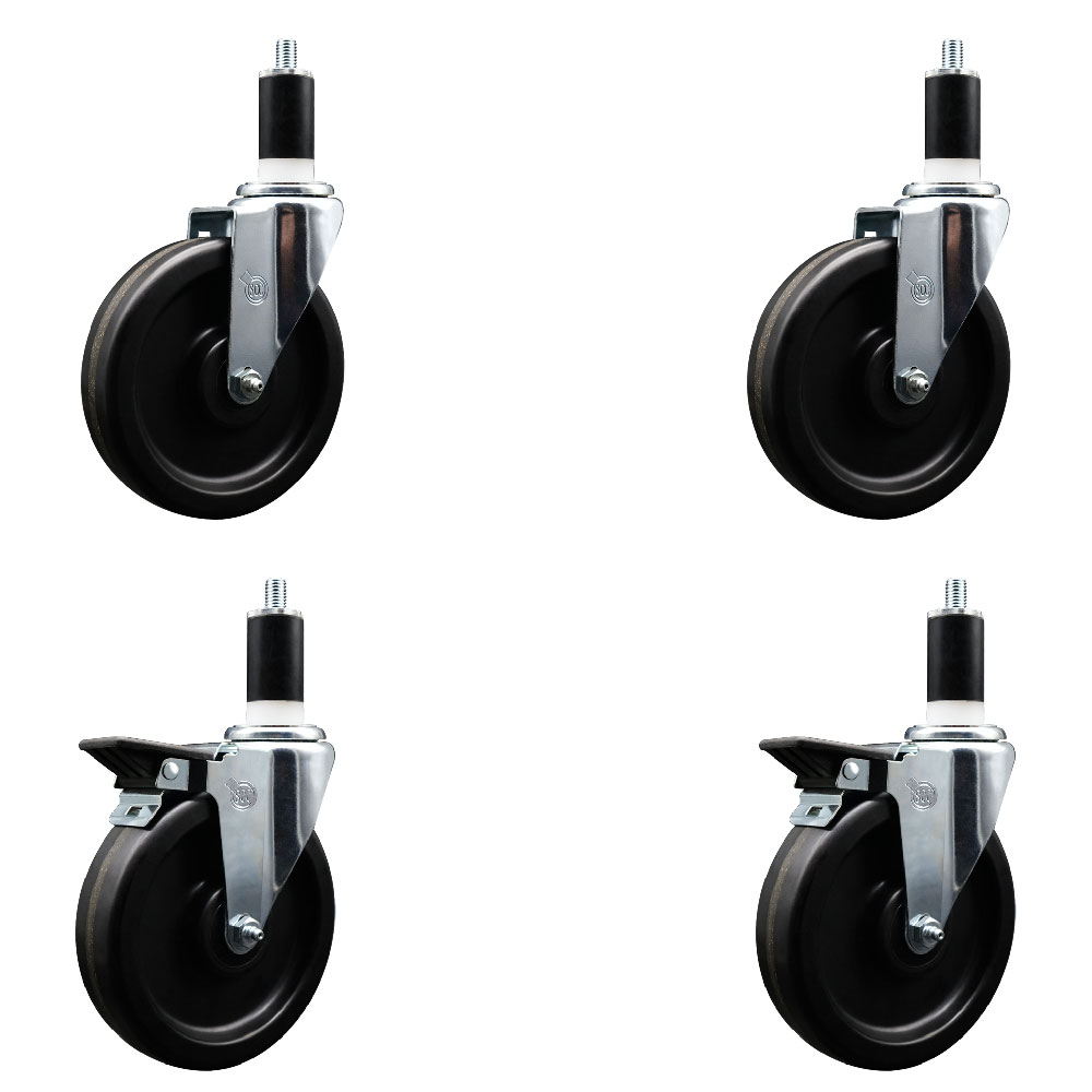 SCC-EX20S615-PHS-2-PLB-2-138 Phenolic Swivel Expanding Stem Caster with 6 in. Black Wheels & 1.38 in. Stems - Set of 4