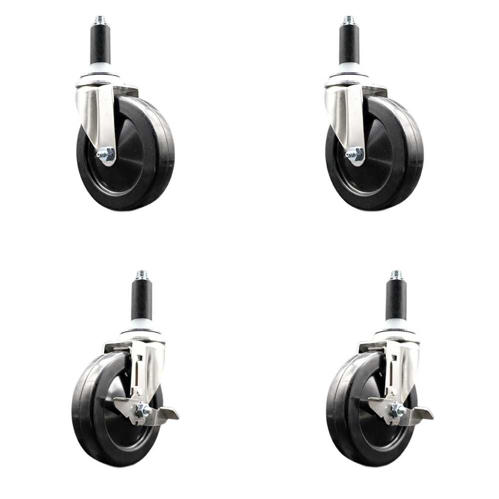 Soft Rubber Swivel Stem Caster with 5 in. Caster Wheels 1.13 in. Expanding Stems 316 Stainless Steel Casters - Set of 4