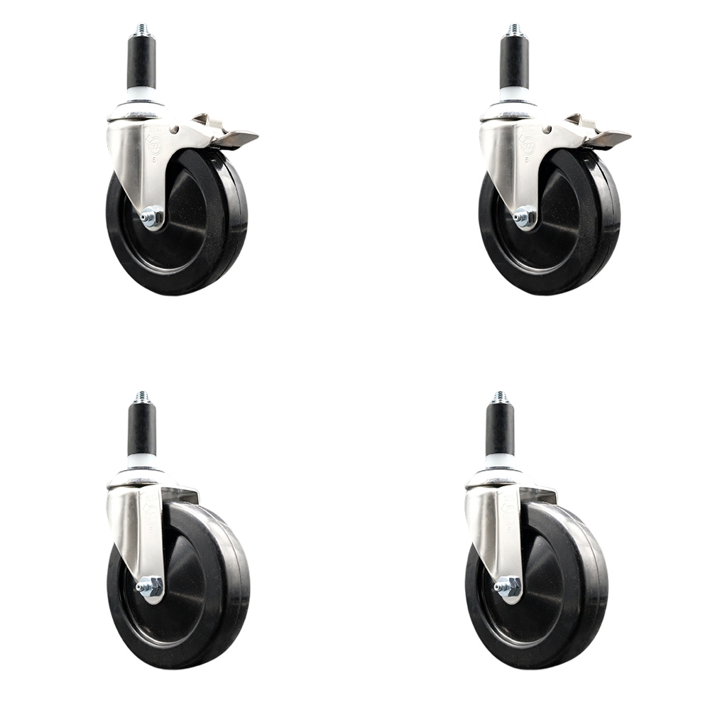 Soft Rubber Swivel Stem Caster with 5 in. Caster Wheels 1.38 in. Expanding Stem 316 Stainless Steel Casters - Set of 4