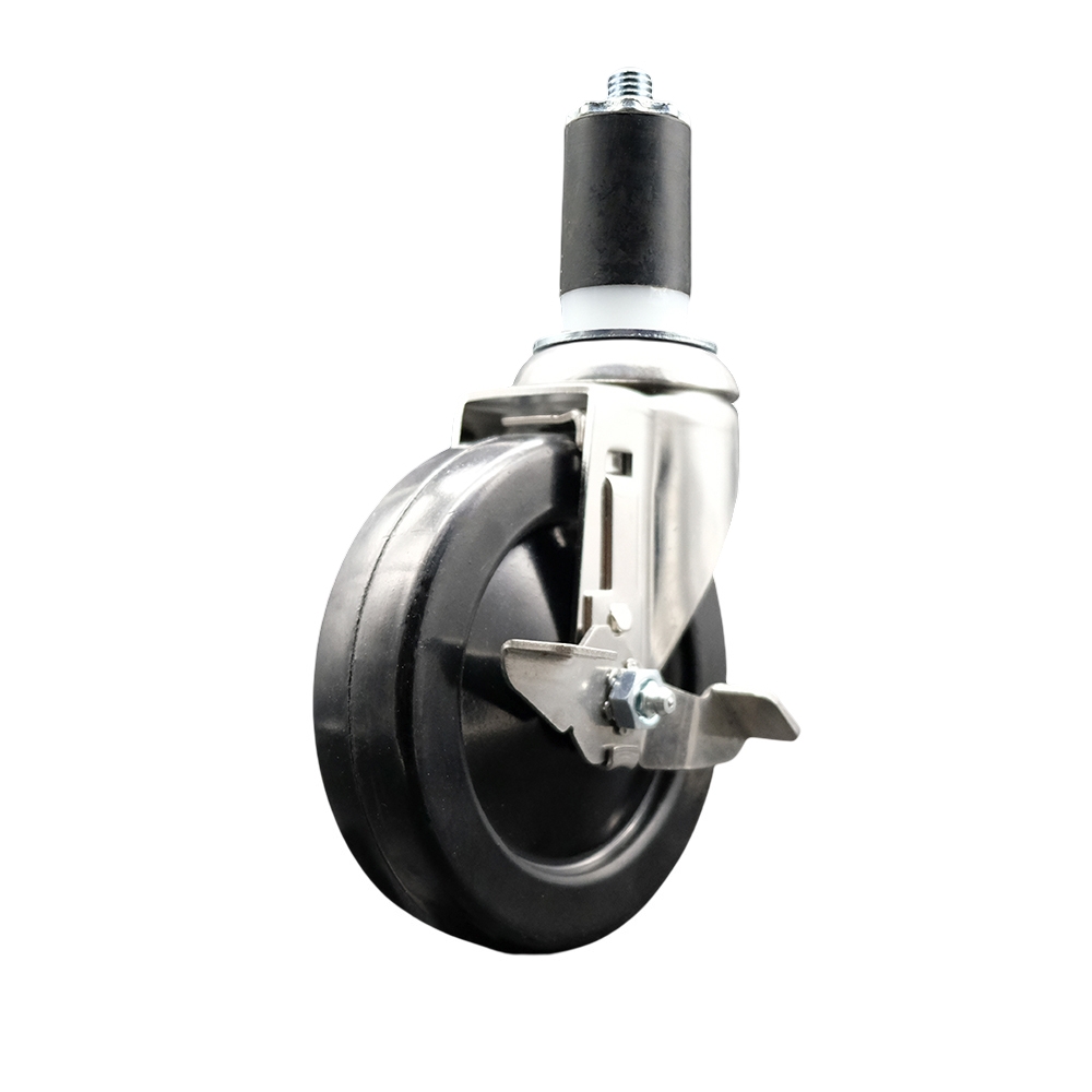Soft Rubber Swivel Stem Caster with 5 in. Black Caster Wheel & Top Lock Brake 1.5 in. Expanding Stem 316 Stainless Steel Caster