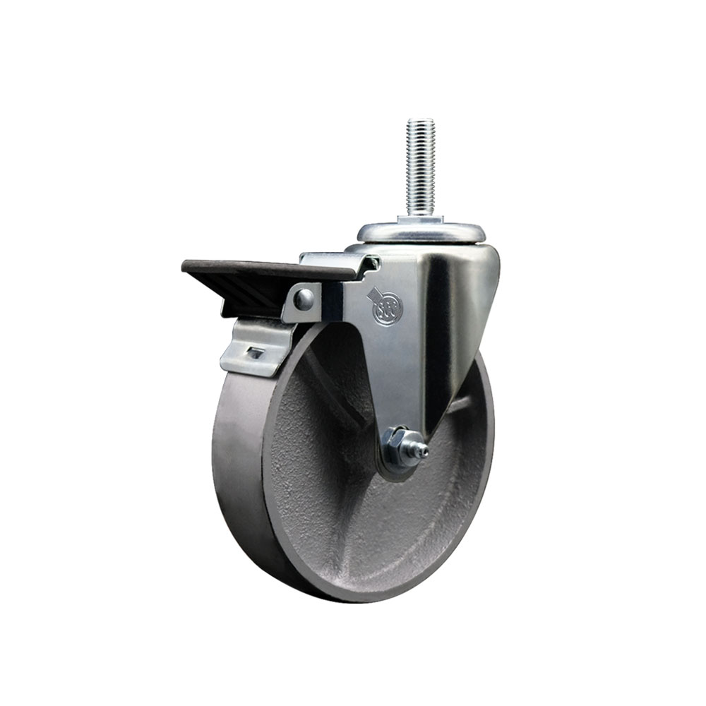 SCC-TS20S514-SSS-PLB-58212 Semi Steel Cast Iron Swivel Threaded Stem Caster with 5 x 1.25 in. Silver Wheel & 0.63 in. Stem & Posi Locking Brake