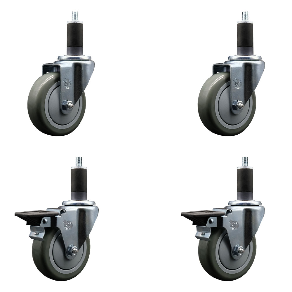 SCC-EX20S414-PPUB-2-PLB-2-114 Polyurethane Swivel Expanding Stem Caster with 4 in. Gray Wheels & 1.25 in. Stems - Set of 4