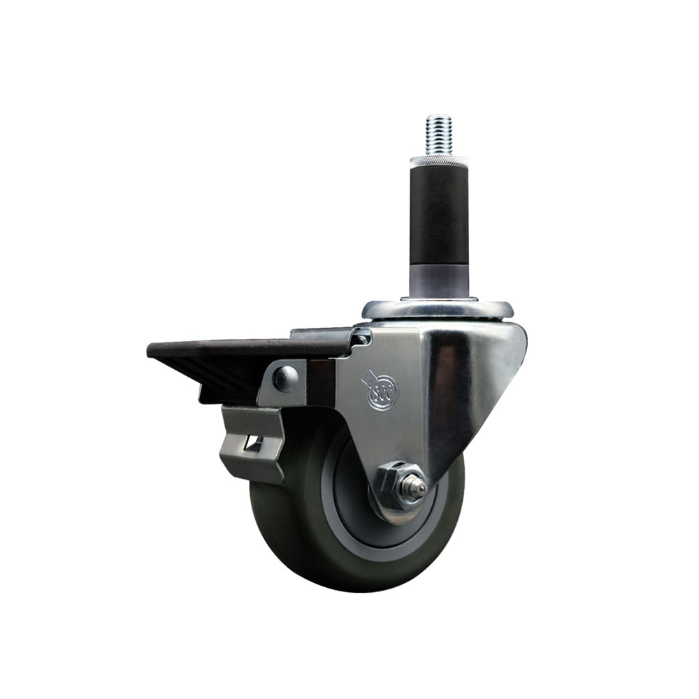 SCC-EX20S314-PPUB-PLB-118 Polyurethane Expanding Stem Swivel Caster with 3 in. Gray Wheel & 1.13 in. Stem & Posi Locking Brake