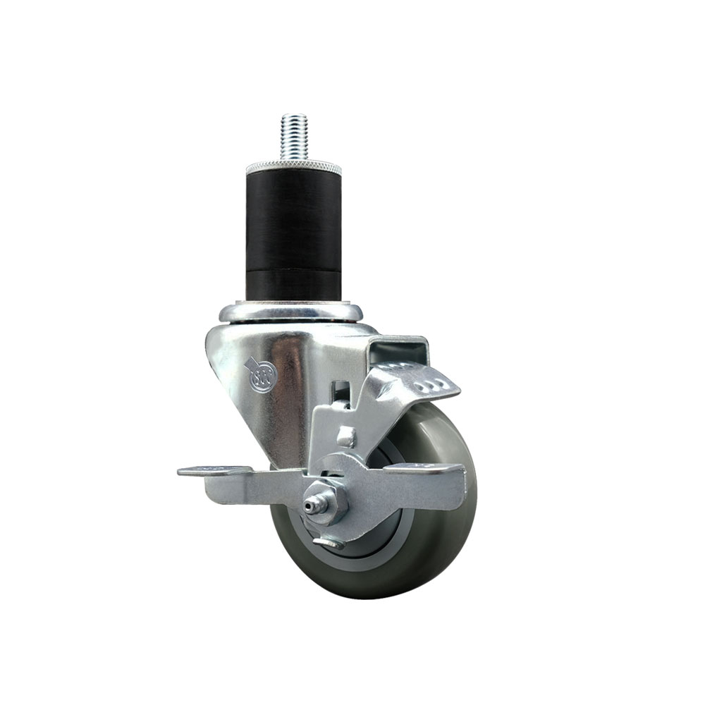 SCC-EX20S314-PPUB-TLB-134 Polyurethane Expanding Stem Swivel Caster with 3 in. Gray Wheel & 1.75 in. Stem & Top Locking Brake