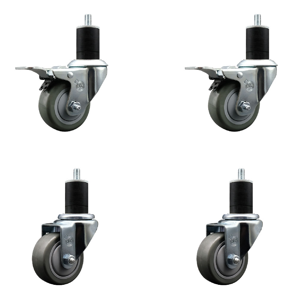 SCC-EXTTL20S314-PPUB-2-S-2-134 Polyurethane Swivel Expanding Stem Caster with 3 in. Gray Wheels & 1.75 in. Stems - Set of 4