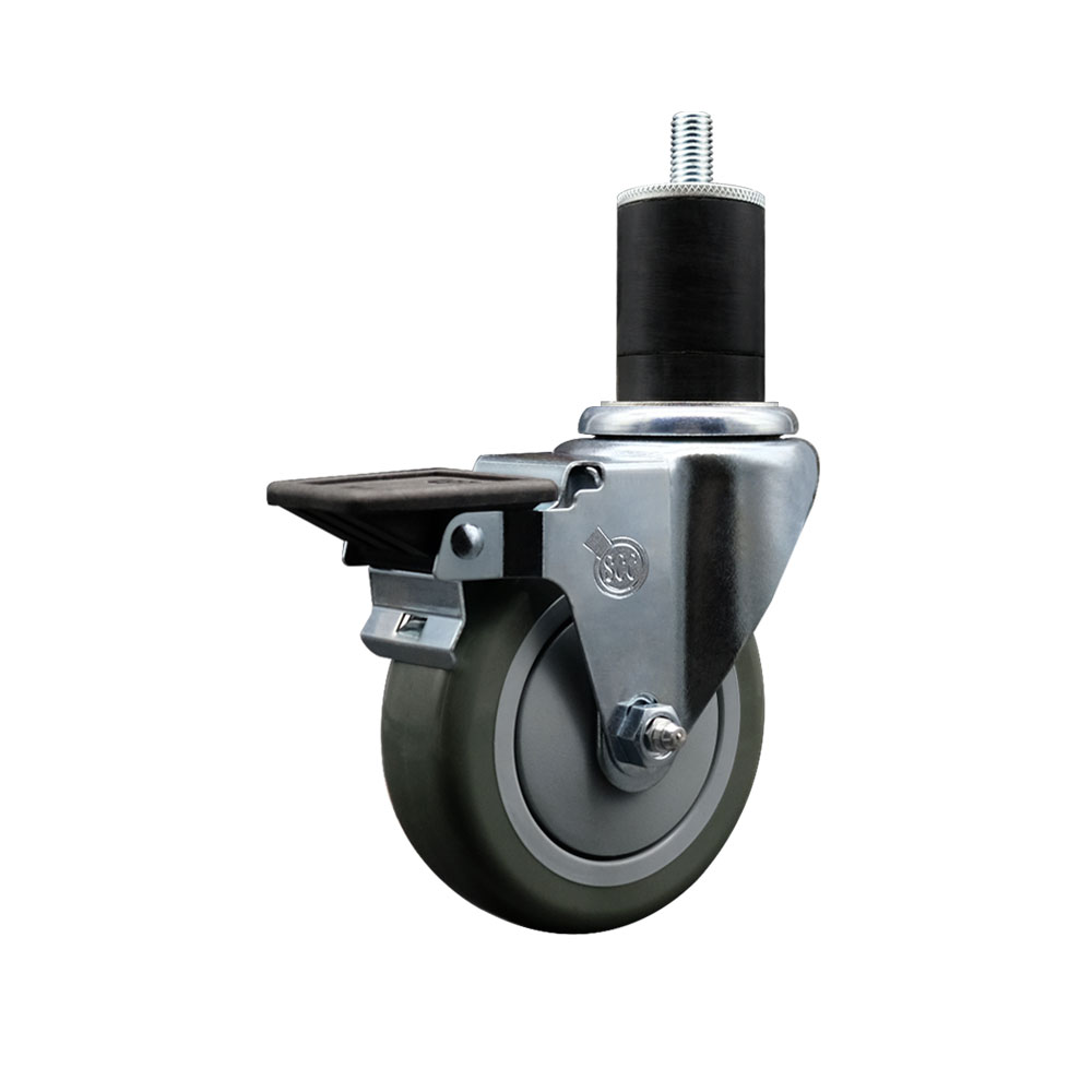 SCC-EX20S414-PPUB-PLB-134 Polyurethane Expanding Stem Swivel Caster with 4 in. Gray Wheel & 1.75 in. Stem & Posi Locking Brake