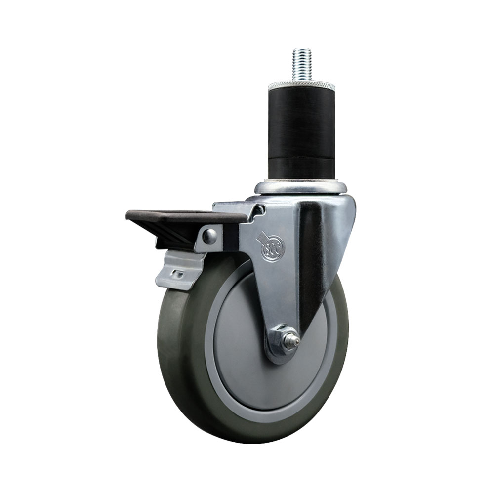 SCC-EX20S514-PPUB-PLB-134 Polyurethane Expanding Stem Swivel Caster with 5 in. Gray Wheel & 1.75 in. Stem & Posi Locking Brake