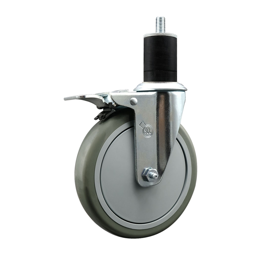SCC-EXTTL20S614-PPUB-134 Polyurethane Expanding Stem Swivel Caster with 6 in. Gray Wheel & 1.75 in. Stem & Total Locking Brake