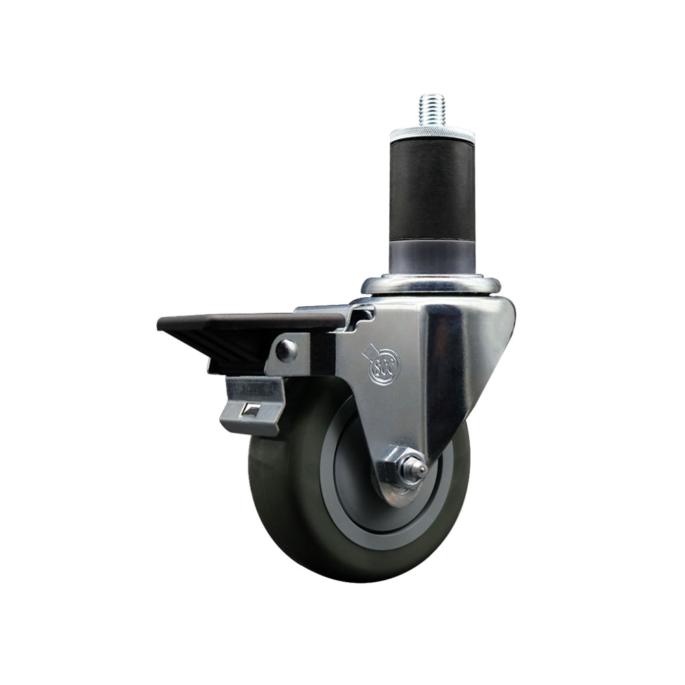 SCC-EX20S3514-PPUB-PLB-158 Polyurethane Expanding Stem Swivel Caster with 3.5 in. Gray Wheel & 1.63 in. Stem & Posi Locking Brake