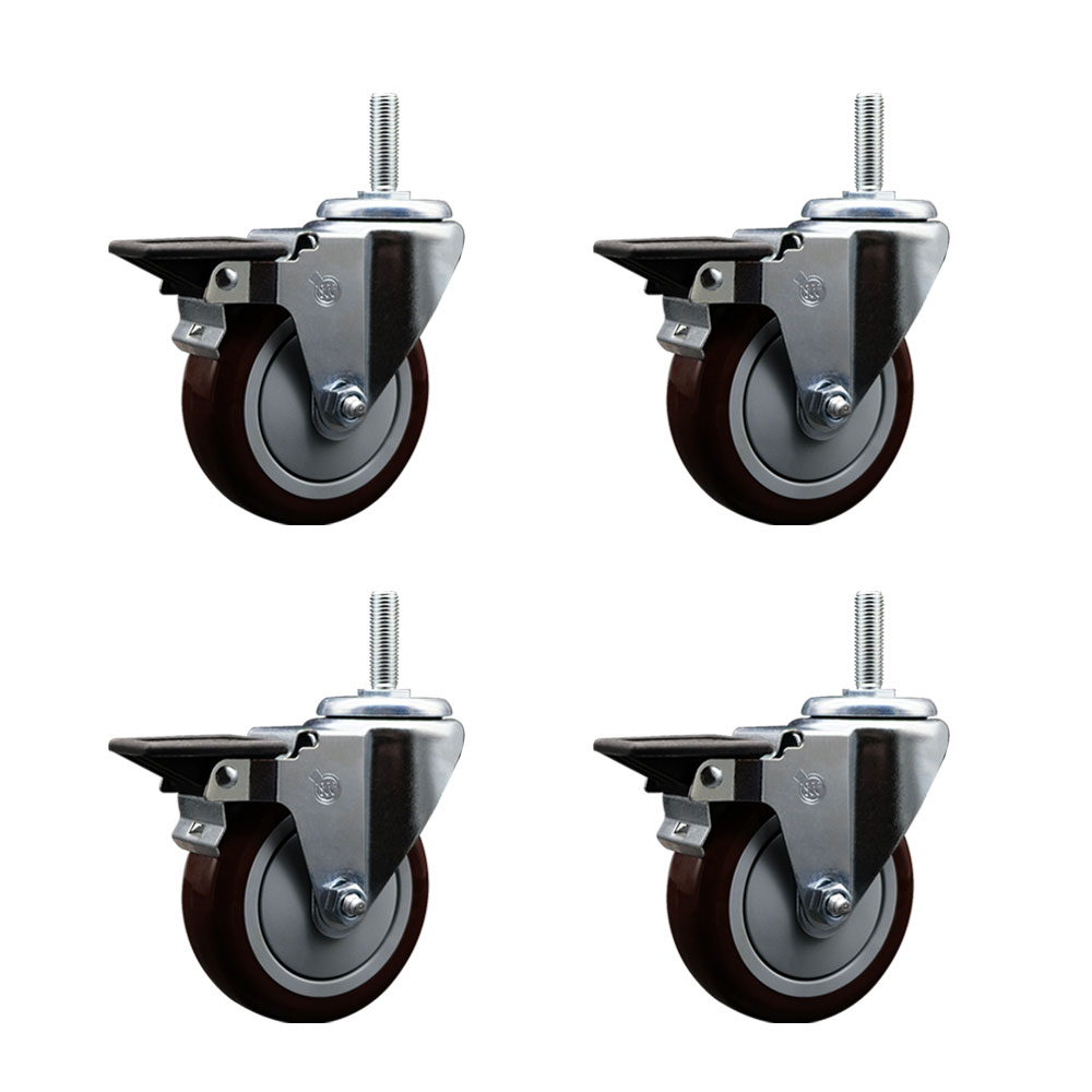 SCC-TS20S414-PPUB-MRN-PLB-34212-4 Polyurethane Swivel Threaded Stem Caster with 4 x 1.25 in. Maroon Wheels & 0.75 in. Stems - Set of 4