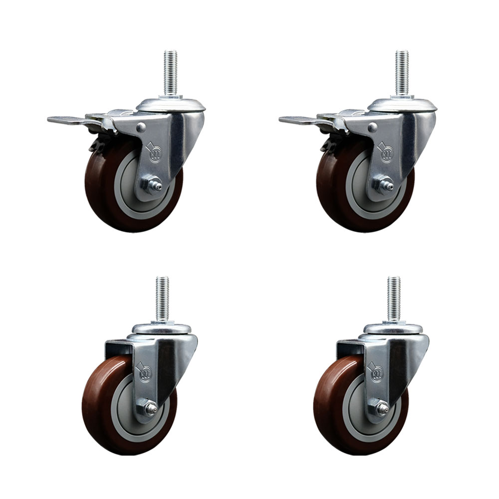 SCC-TSTTL20S3514-PPUB-MRN-58212-2-S2 Polyurethane Swivel Threaded Stem Caster with 3.5 x 1.25 in. Maroon Wheels & 0.63 in. Stems - Set of 4
