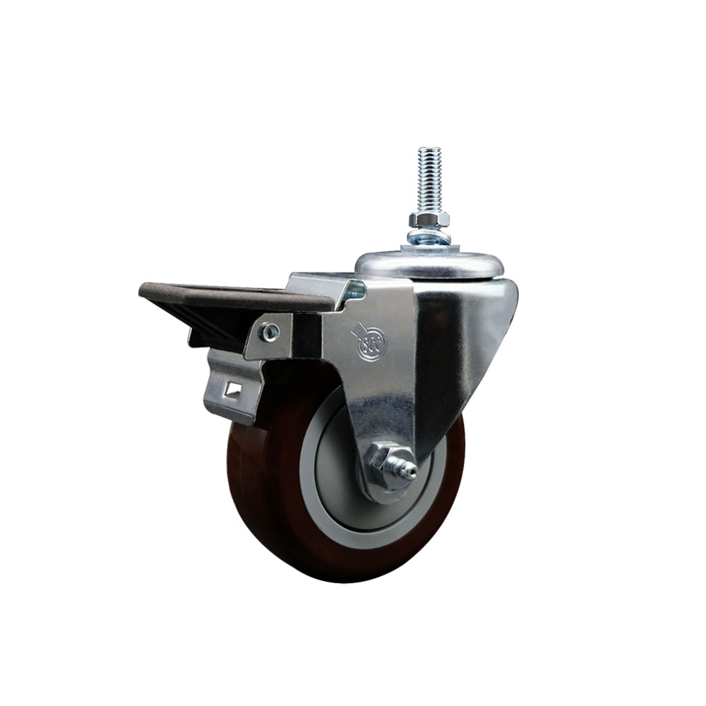 SCC-TS20S3514-PPUB-MRN-PLB-M1215 Polyurethane Swivel Threaded Stem Caster with 3.5 x 1.25 in. Maroon Wheel & 12 mm Stem & Posi Locking Brake