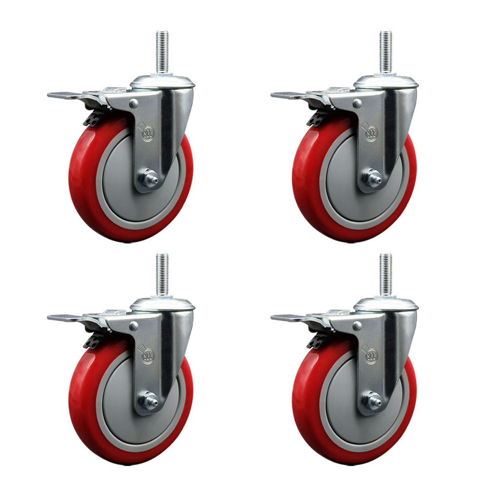 SCC-TSTTL20S514-PPUB-RED-34212-4 Polyurethane Swivel Threaded Stem Caster with 5 x 1.25 in. Red Wheels & 0.75 in. Stems - Set of 4