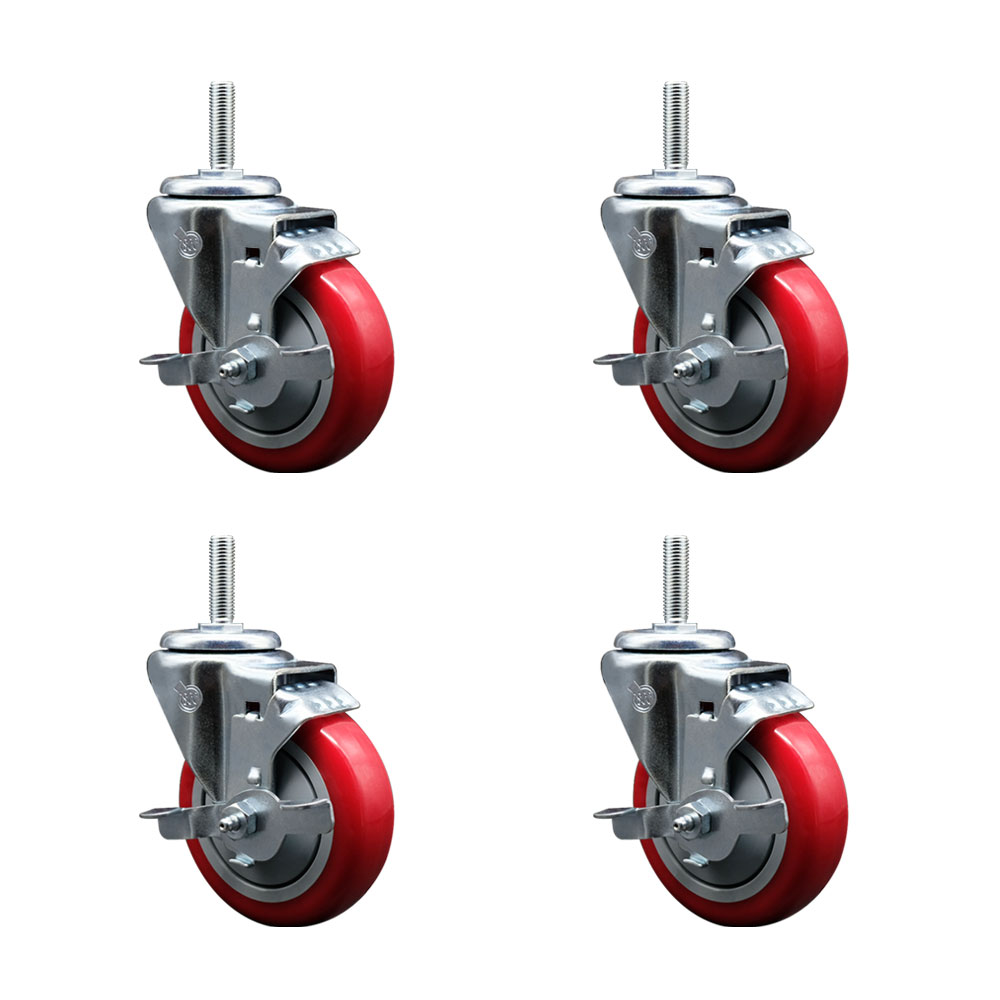 SCC-TS20S414-PPUB-RED-TLB-58212-4 Polyurethane Swivel Threaded Stem Caster with 4 x 1.25 in. Red Wheels & 0.63 in. Stems - Set of 4