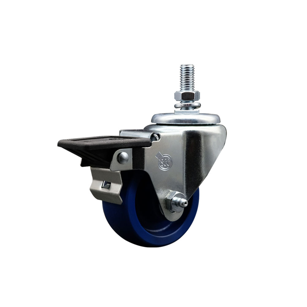 SCC-TS20S314-SPUS-PLB-121315 Solid Polyurethane Swivel Threaded Stem Caster with 3 x 1.25 in. Blue Wheel & 0.5 in. Stem & Posi Locking Brake