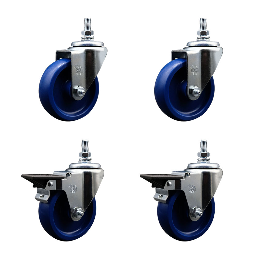 SCC-TS20S414-SPUS-121315-2-PLB-2 Solid Polyurethane Swivel Threaded Stem Caster with 4 x 1.25 in. Blue Wheels & 0.5 in. Stems - Set of 4