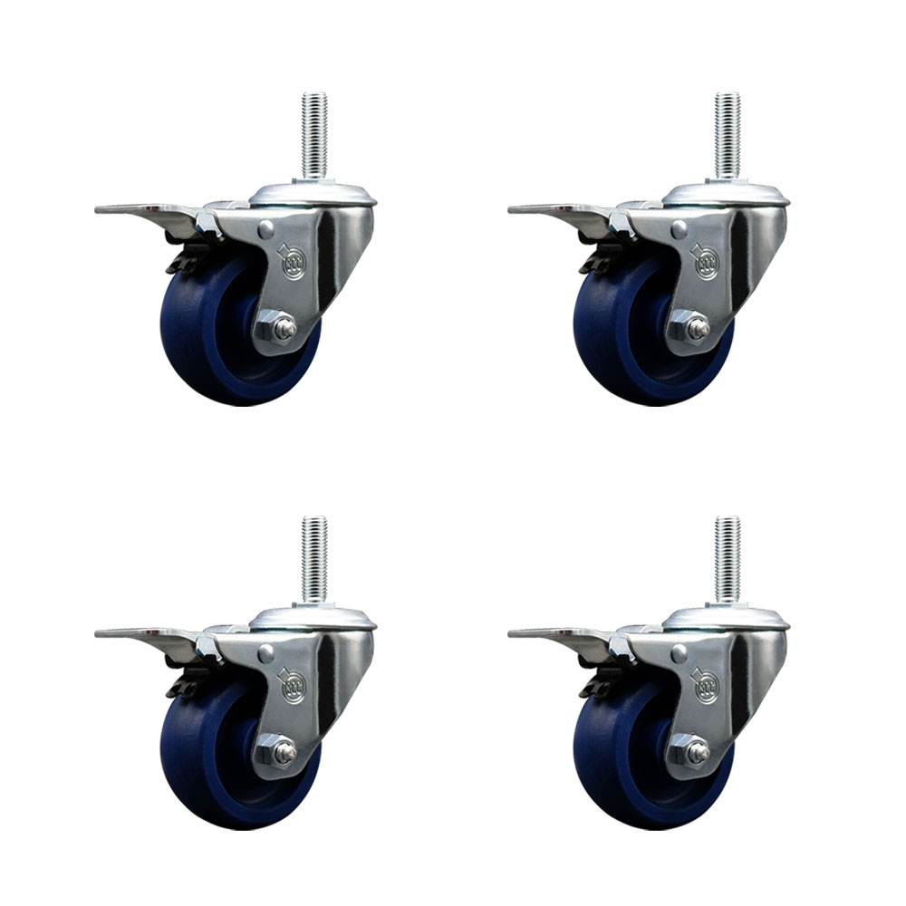 SCC-TSTTL20S314-SPUS-34212-4 Solid Polyurethane Swivel Threaded Stem Caster with 3 x 1.25 in. Blue Wheels & 0.75 in. Stems - Set of 4