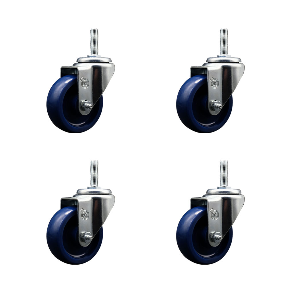 SCC-TS20S3514-SPUS-34212-4 Solid Polyurethane Swivel Threaded Stem Caster with 3.5 x 1.25 in. Blue Wheels & 0.75 in. Stems - Set of 4