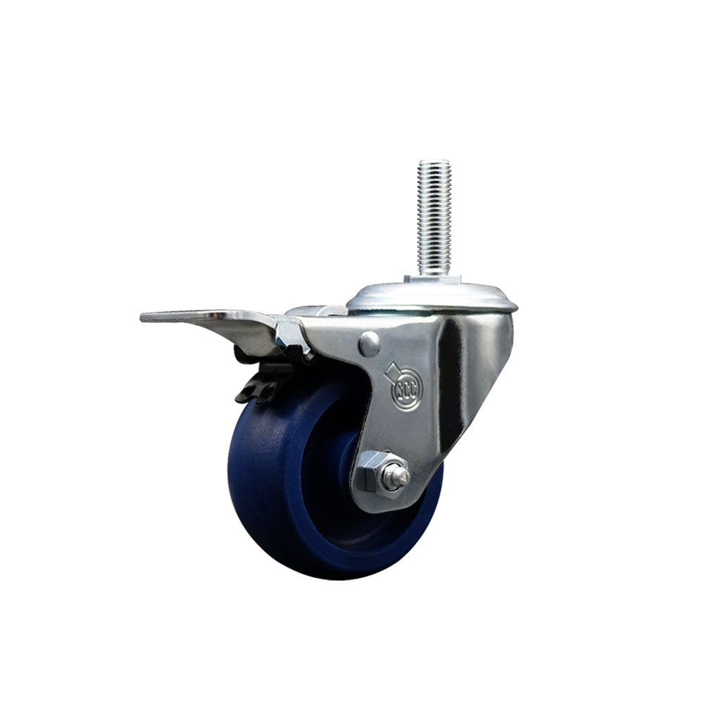 SCC-TSTTL20S314-SPUS-58212 Solid Polyurethane Swivel Threaded Stem Caster with 3 x 1.25 in. Blue Wheel & 0.63 in. Stem & Total Locking Brake