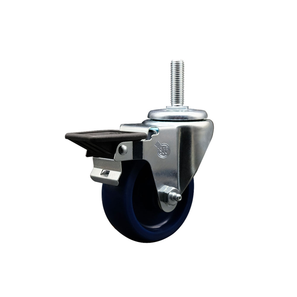 SCC-TS20S3514-SPUS-PLB-58212 Solid Polyurethane Swivel Threaded Stem Caster with 3.5 x 1.25 in. Blue Wheel & 0.63 in. Stem & Posi Locking Brake