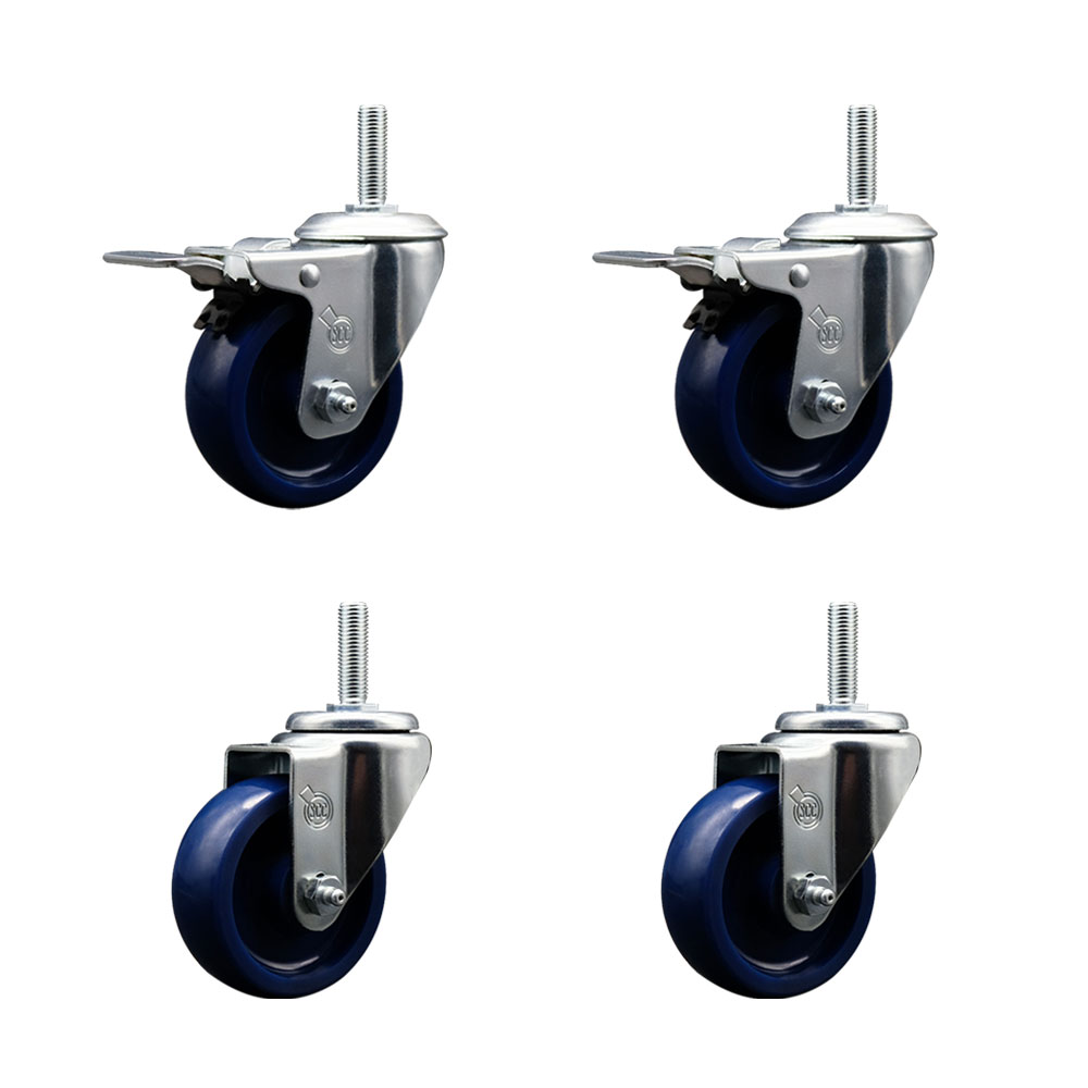 SCC-TSTTL20S3514-SPUS-58212-2-S-2 Solid Polyurethane Swivel Threaded Stem Caster with 3.5 x 1.25 in. Blue Wheels & 0.63 in. Stems - Set of 4