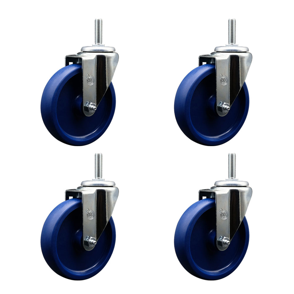 SCC-TS20S514-SPUS-58212-4 Solid Polyurethane Swivel Threaded Stem Caster with 5 x 1.25 in. Blue Wheels & 0.63 in. Stems - Set of 4