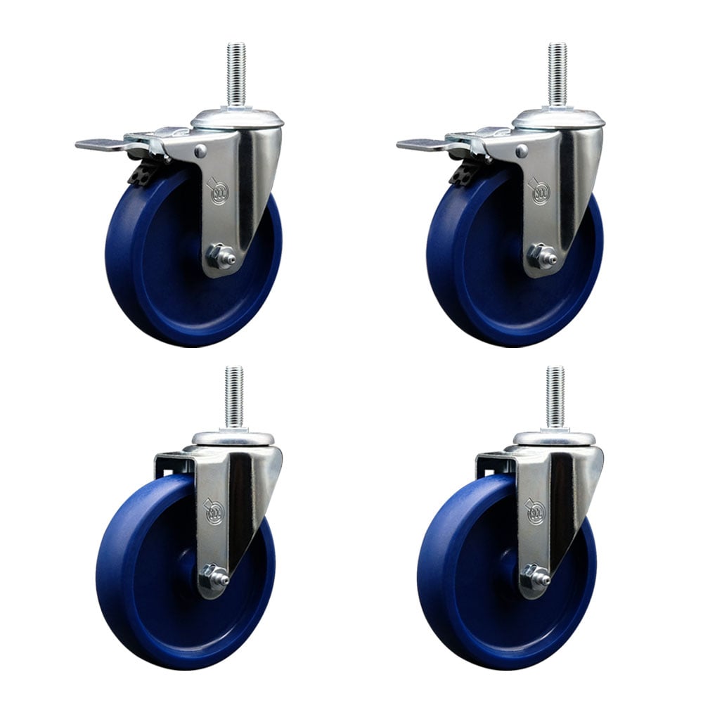 SCC-TSTTL20S514-SPUS-58212-2-S-2 Solid Polyurethane Swivel Threaded Stem Caster with 5 x 1.25 in. Blue Wheels & 0.63 in. Stems - Set of 4