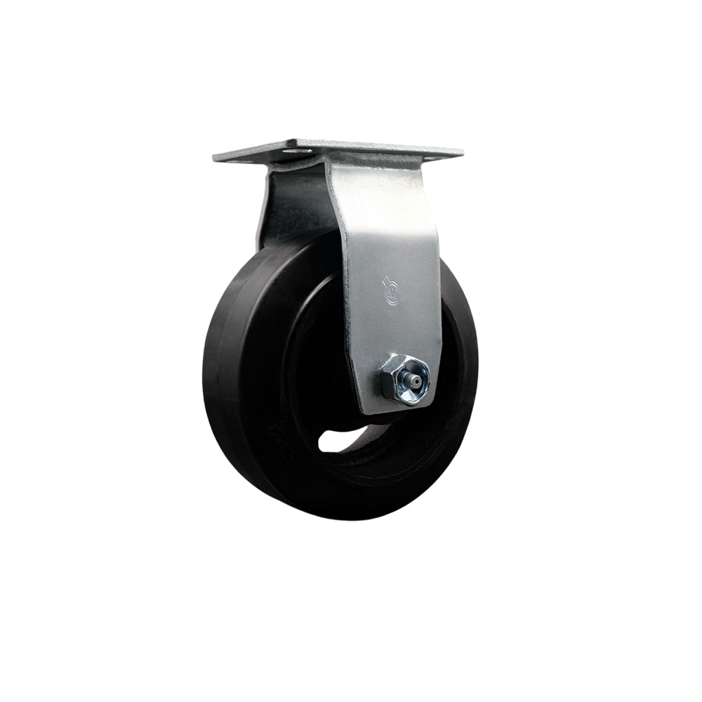 SCC-20R420-RSB Rigid Top Plate Caster, Black - 4 in. by 2 in. Rubber on Cast Iron Wheel Ball Bearing