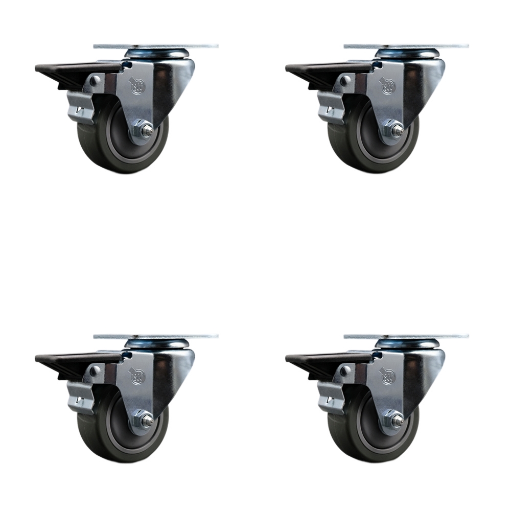 SCC-20S314-PPUB-PLB-4 Polyurethane Swivel Top Plate Caster with 3 in. Gray Wheels - Set of 4