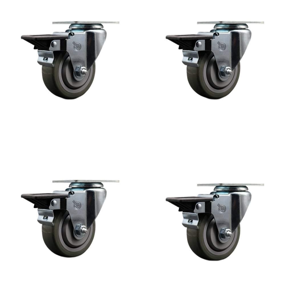 SCC-20S3514-PPUB-PLB-4 Polyurethane Swivel Top Plate Caster with 3.5 in. Gray Wheels - Set of 4